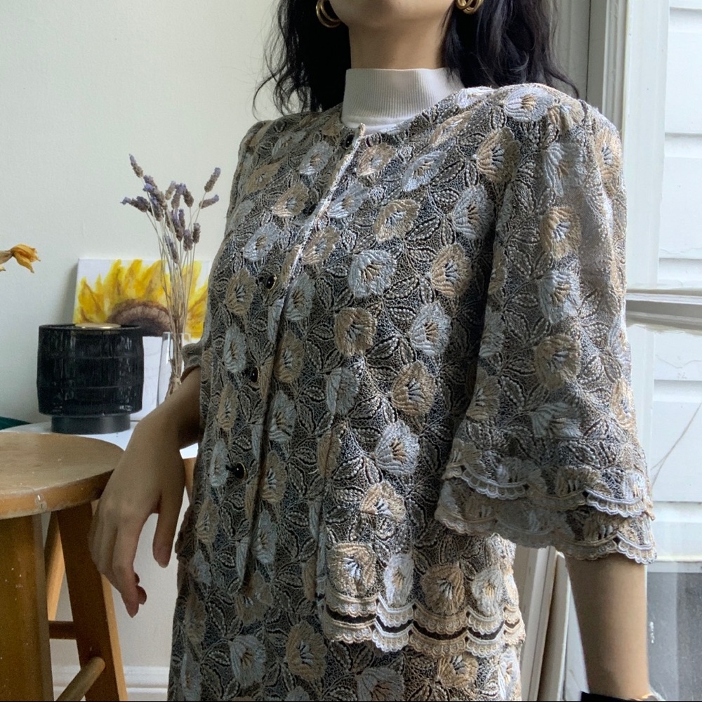 Vintage Embroidered Skirt Suit Set by Hirose - Picture 3 of 11